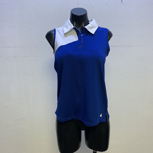 Birdies & Bows NWT BLue & White Sleeveless Golf Shirt Size Small