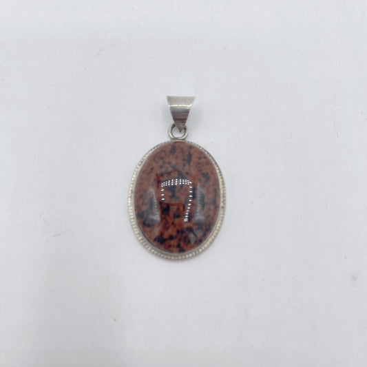 925 Silver Oval Brown & Black Stone Necklace Pendant Medium