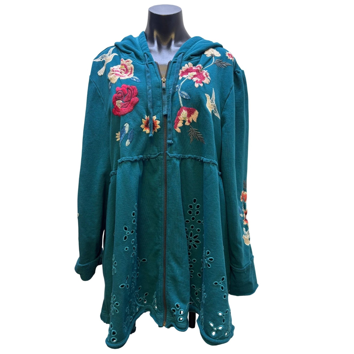 Johnny Was Green Embroidered Hoodie Jacket XXL