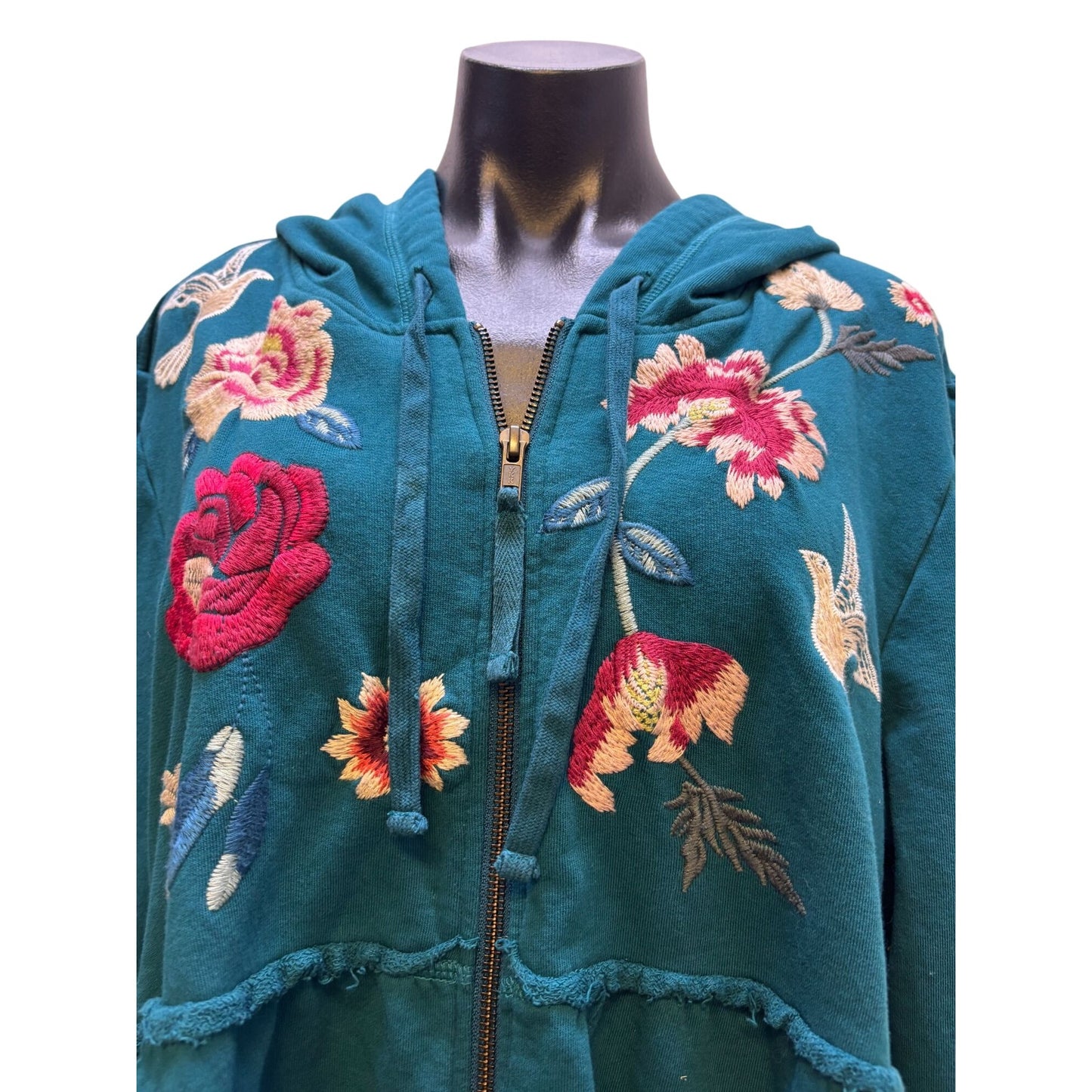 Johnny Was Green Embroidered Hoodie Jacket XXL