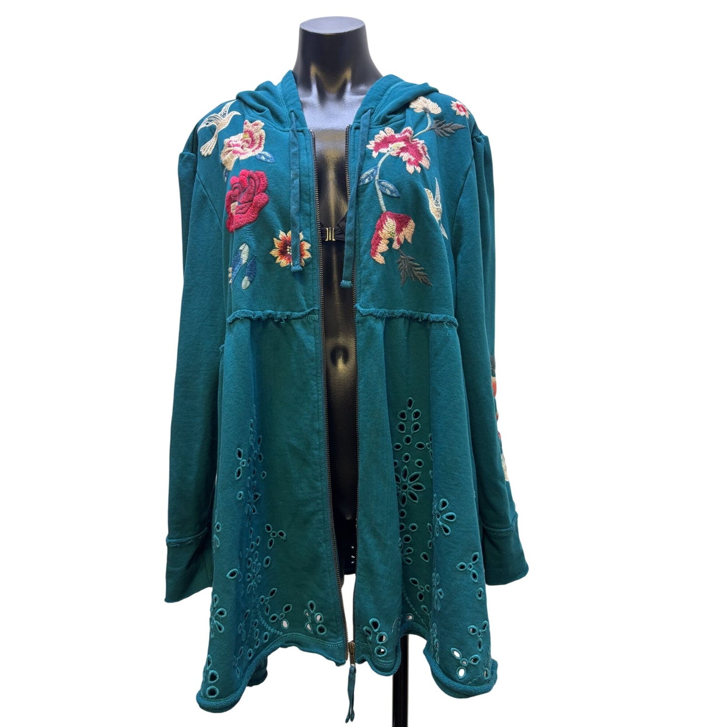 Johnny Was Green Embroidered Hoodie Jacket XXL