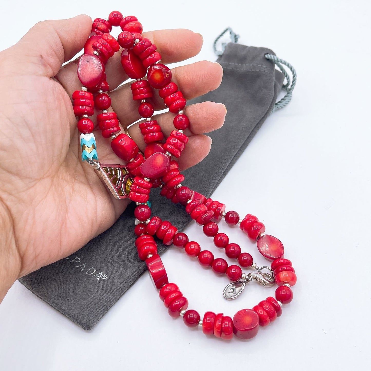 Silpada 925 Red Coral Turquoise Howlite Brass Necklace 30"