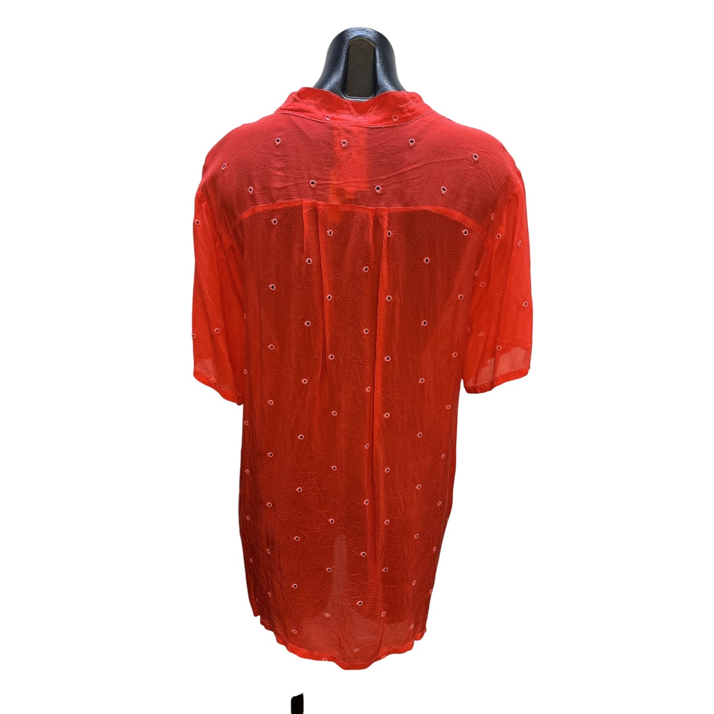 Johnny Was Red Sheer Floral Embroidered Tunic Blouse w/Eyelet Details Size L