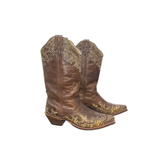 Twisted X Brown Western Cowboy Boots w/Faux Yellow Snakeskin Size 9