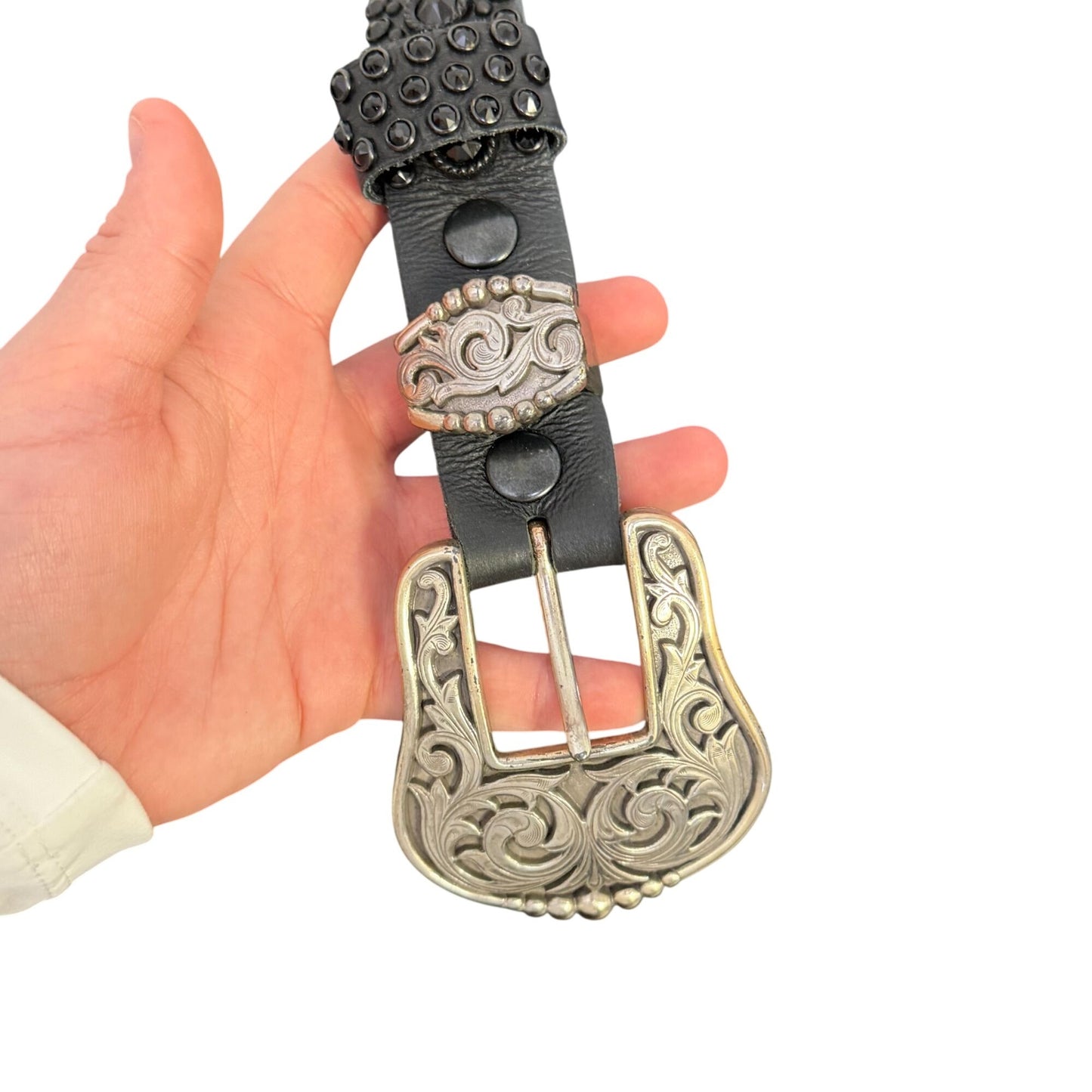 Kippys Black Leather Belt With Crystal Embellishments