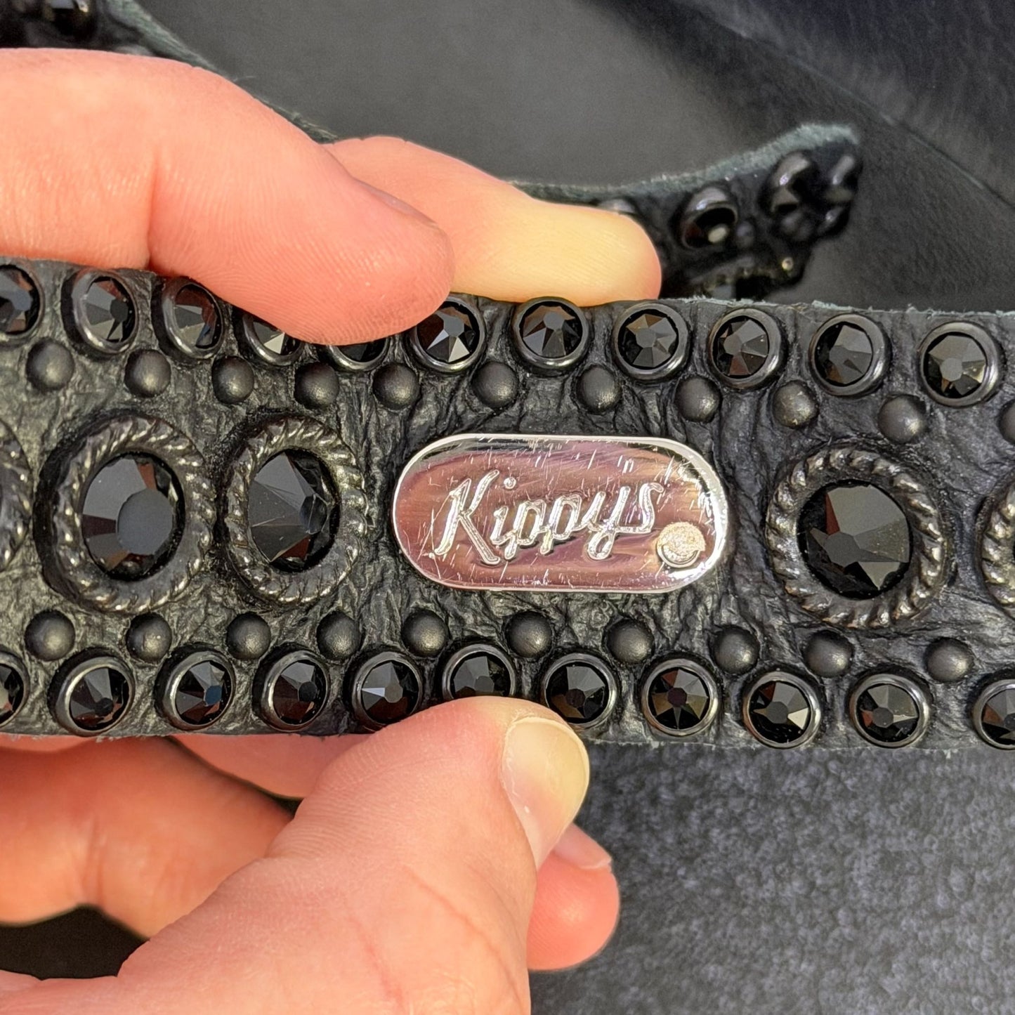 Kippys Black Leather Belt With Crystal Embellishments