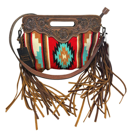 NWT American Darling Western Handbag Woven Aztec Design & Leather Fringe
