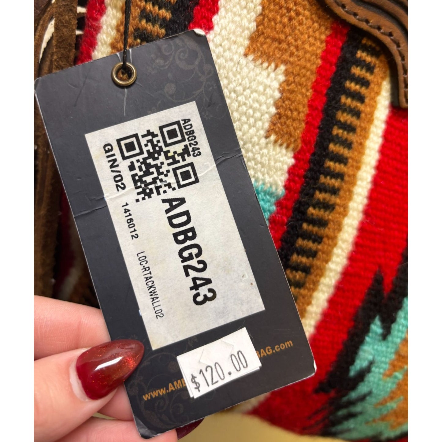 NWT American Darling Western Handbag Woven Aztec Design & Leather Fringe