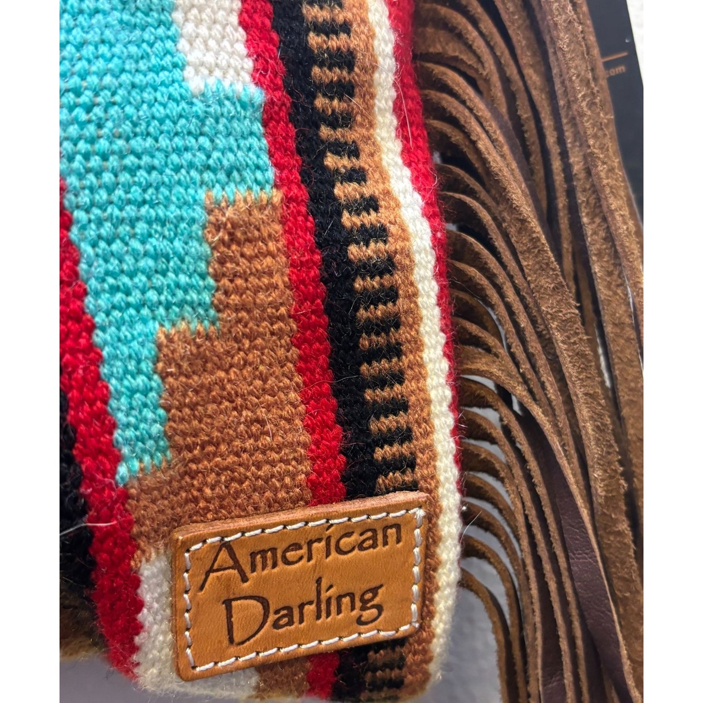 NWT American Darling Western Handbag Woven Aztec Design & Leather Fringe