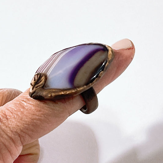 Handcrafted Copper Ring With Purple Agate Stone size 9.5