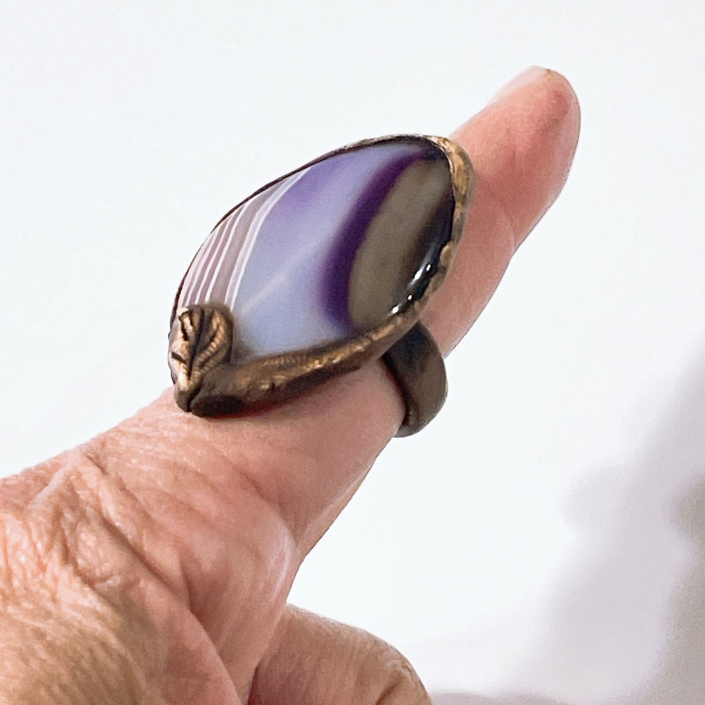 Handcrafted Copper Ring With Purple Agate Stone size 9.5