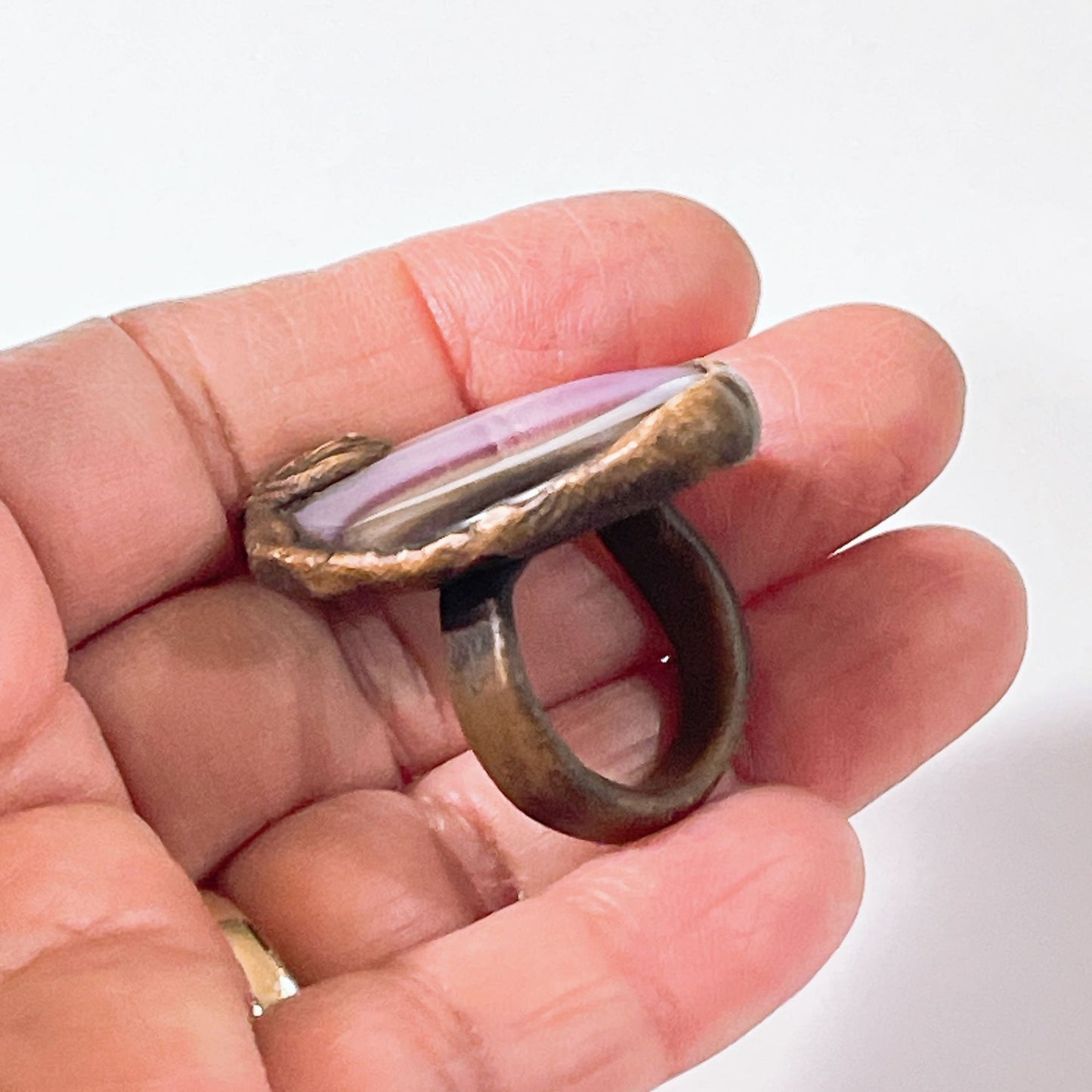 Handcrafted Copper Ring With Purple Agate Stone size 9.5