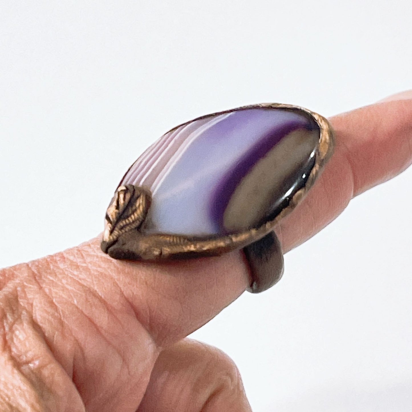 Handcrafted Copper Ring With Purple Agate Stone size 9.5