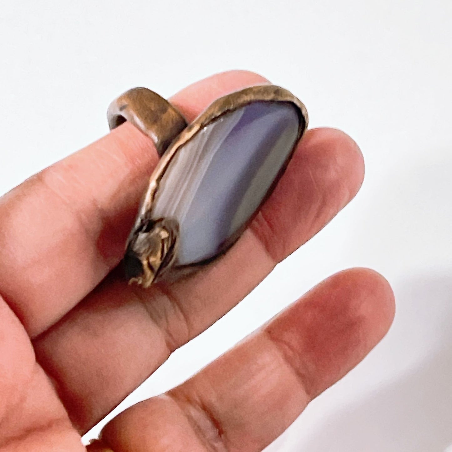 Handcrafted Copper Ring With Purple Agate Stone size 9.5