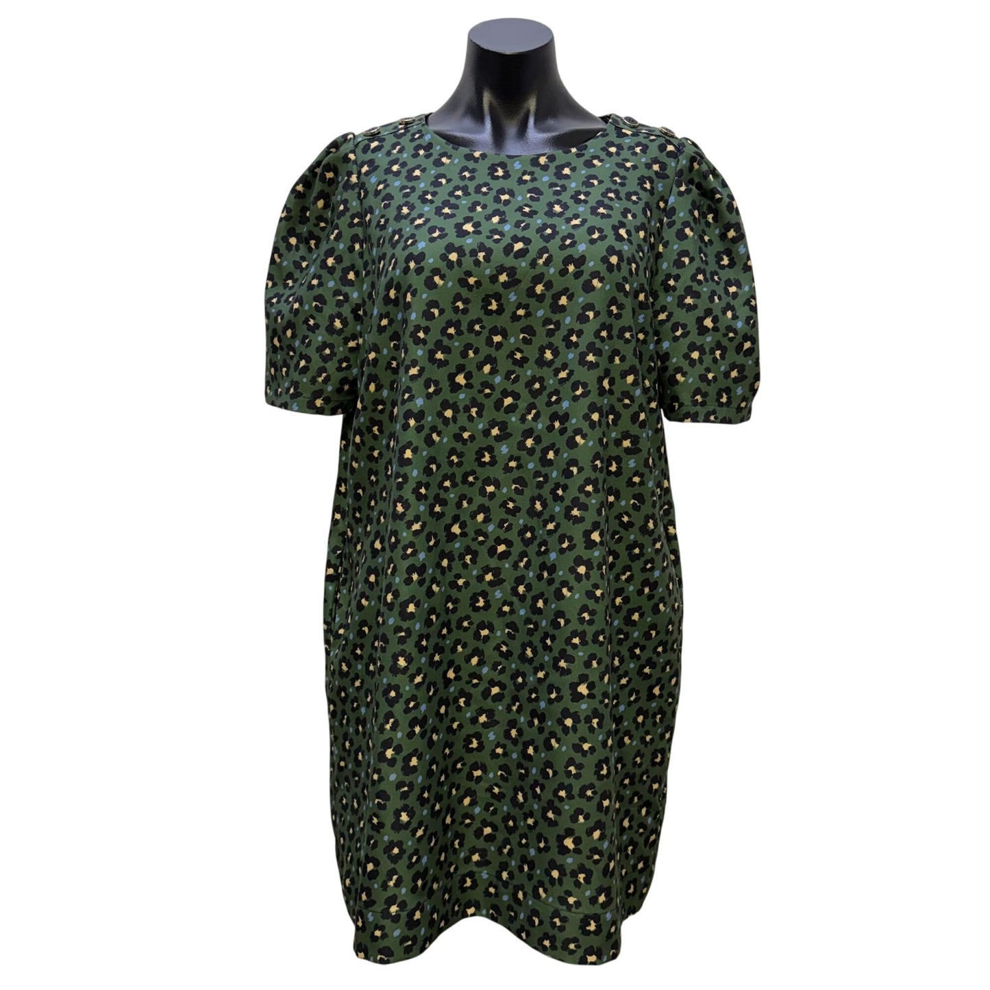 Joy Joy Green & Black Leopard Print Puff Sleeve Dress XL