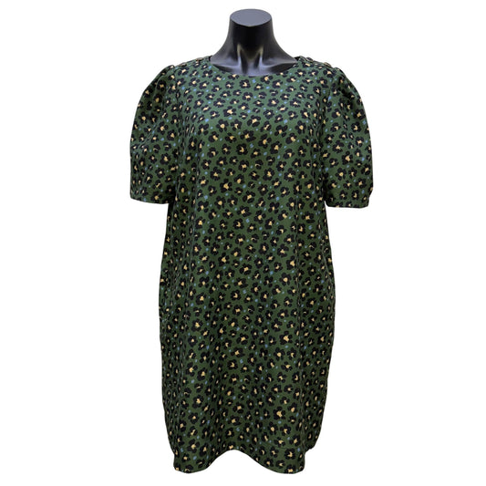 Joy Joy Green & Black Leopard Print Puff Sleeve Dress XL