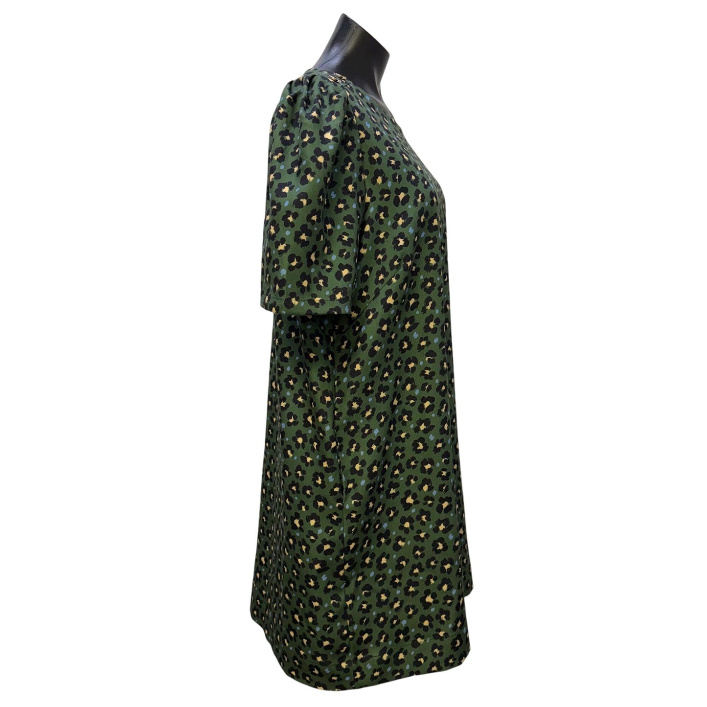 Joy Joy Green & Black Leopard Print Puff Sleeve Dress XL