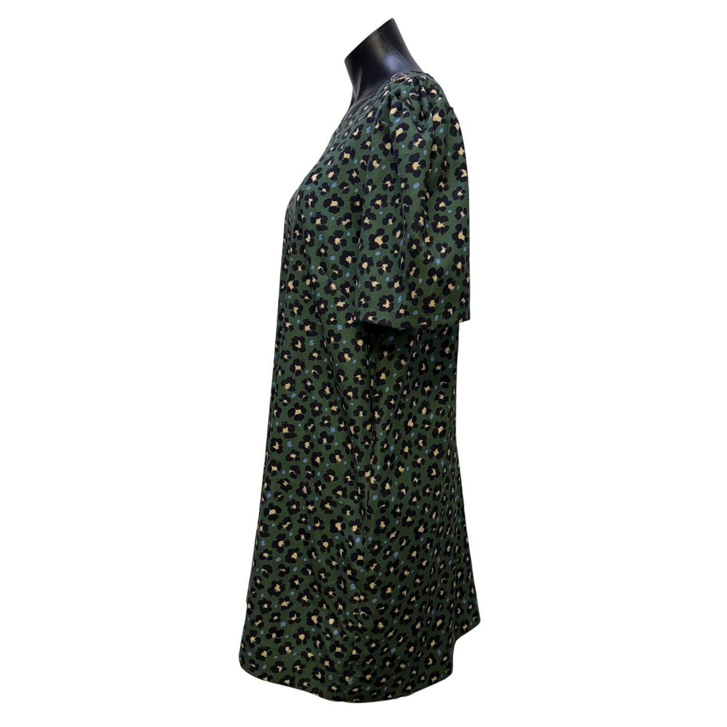 Joy Joy Green & Black Leopard Print Puff Sleeve Dress XL