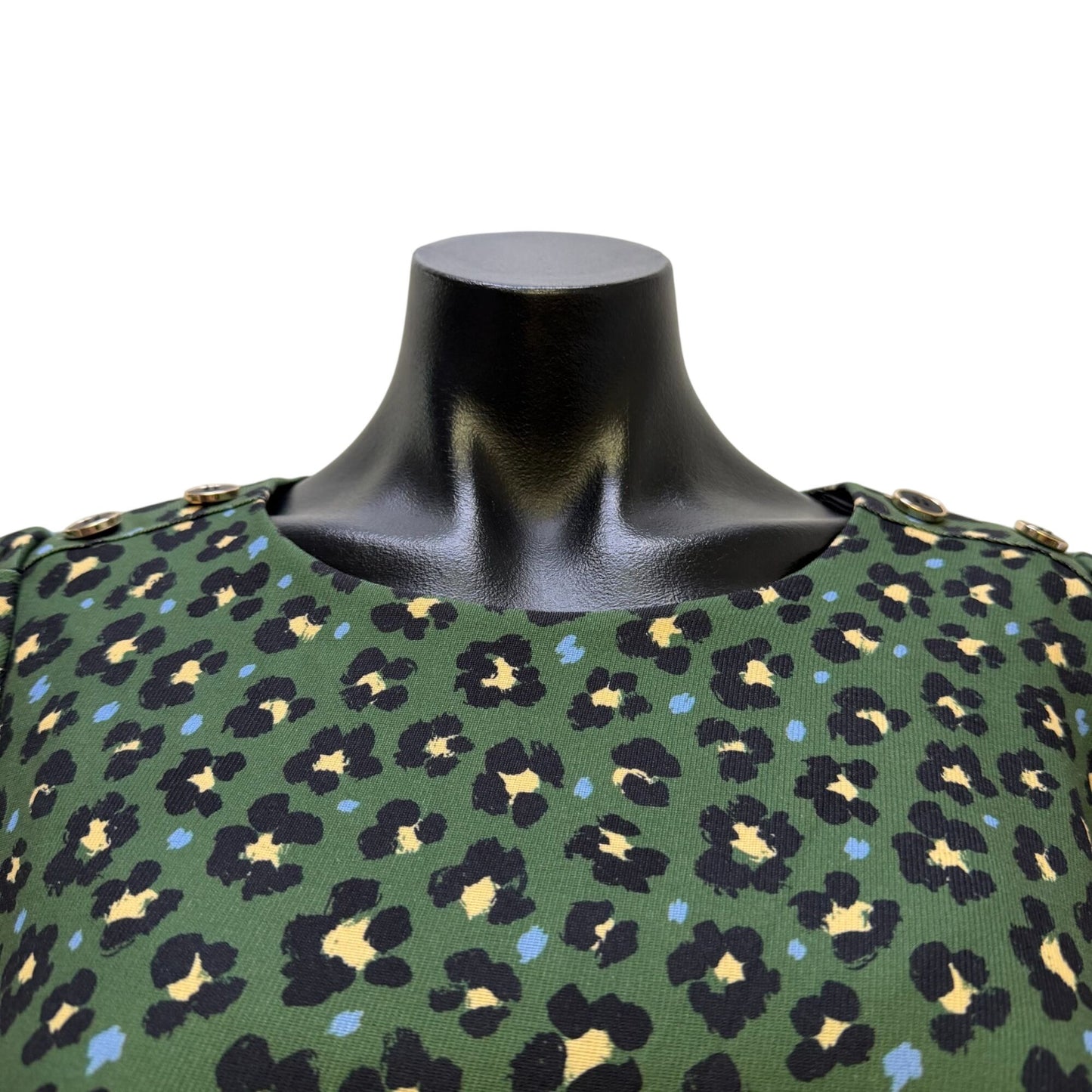 Joy Joy Green & Black Leopard Print Puff Sleeve Dress XL