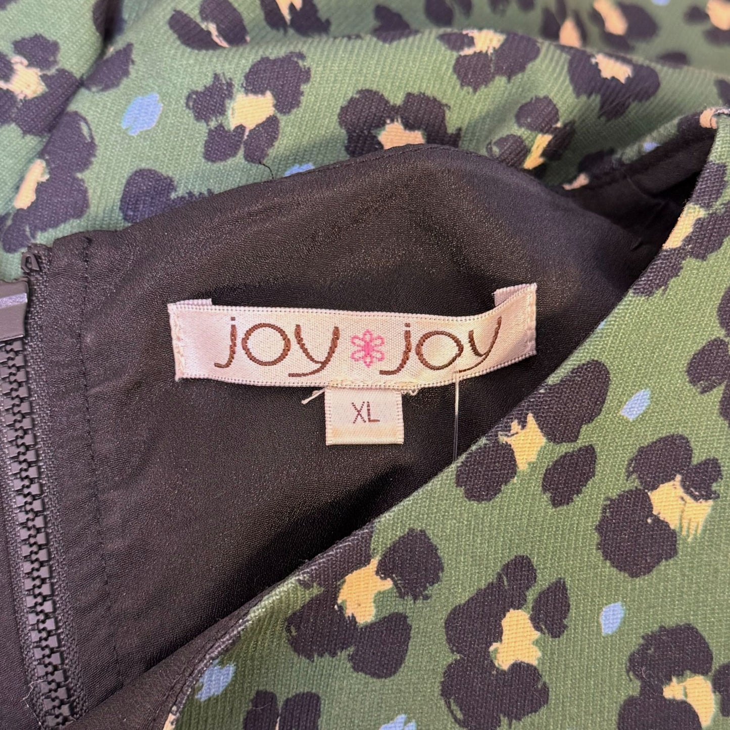 Joy Joy Green & Black Leopard Print Puff Sleeve Dress XL