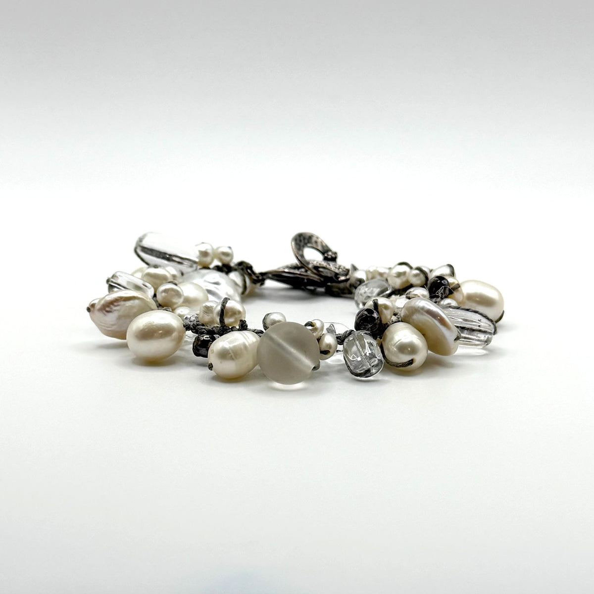 Silpada 925 Sterling Silver Pearl & Quartz Toggle Charm Bracelet