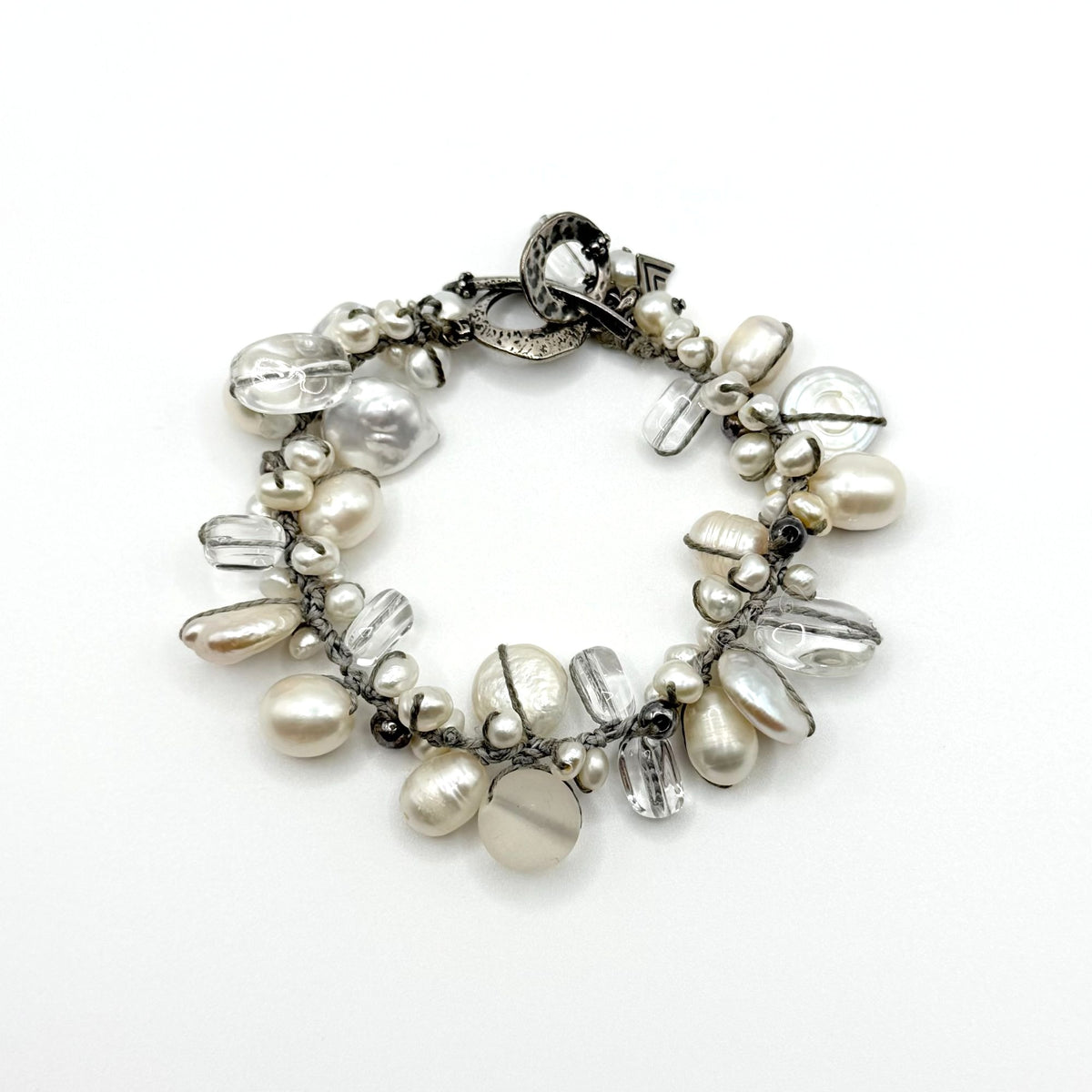 Silpada 925 Sterling Silver Pearl & Quartz Toggle Charm Bracelet