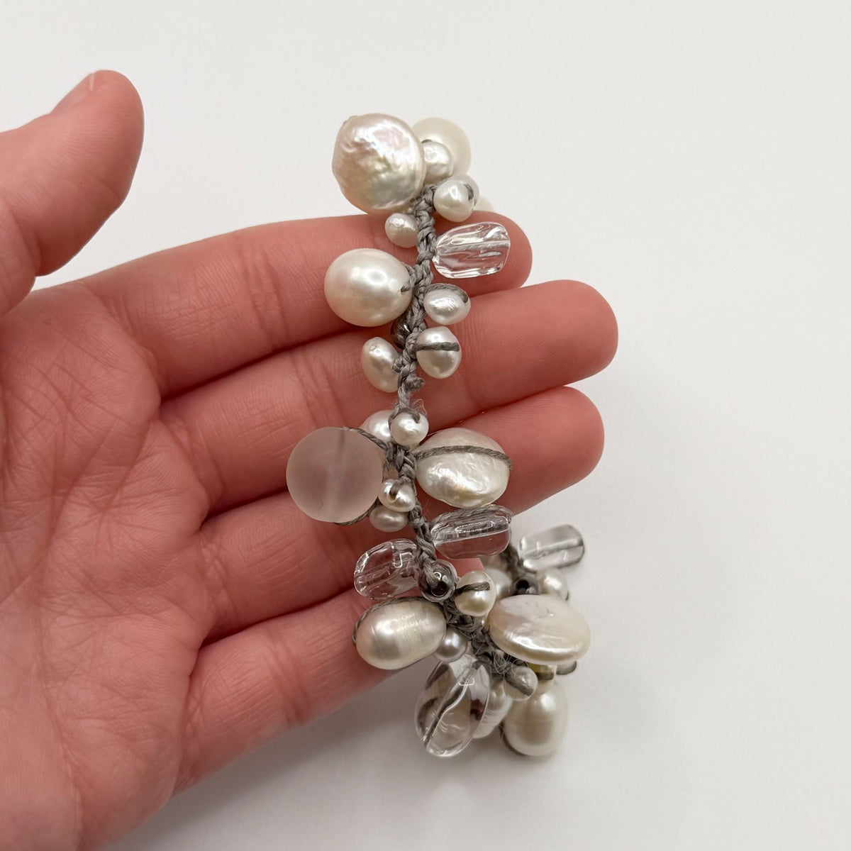 Silpada 925 Sterling Silver Pearl & Quartz Toggle Charm Bracelet