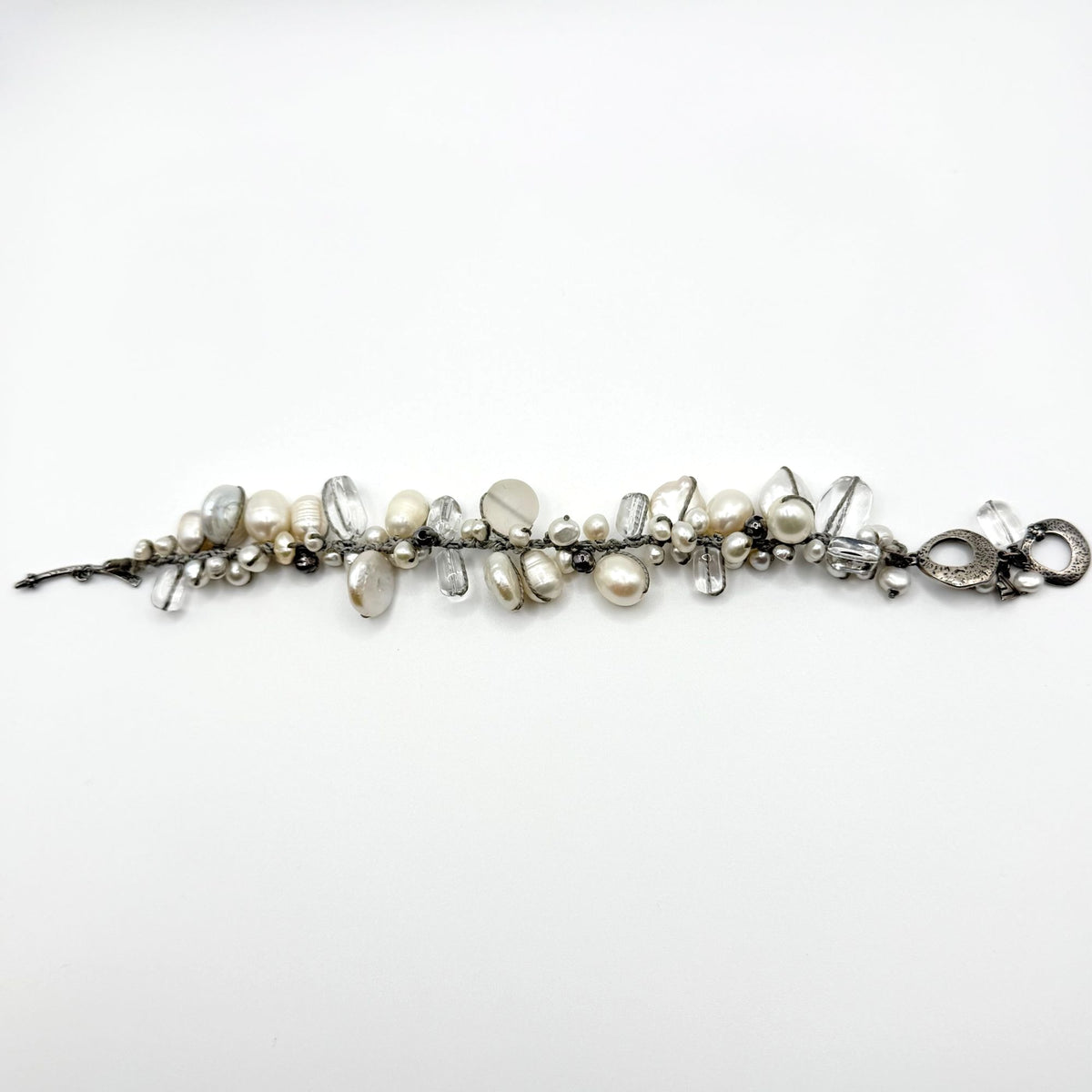 Silpada 925 Sterling Silver Pearl & Quartz Toggle Charm Bracelet