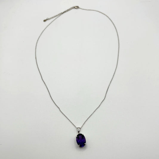 Elegant 925 Sterling Silver Oval Amethyst Pendant Necklace