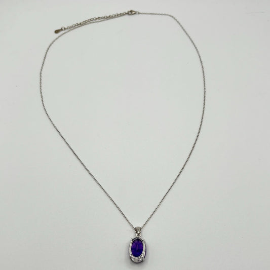 Elegant 925 Sterling Silver Oval Amethyst Pendant Necklace