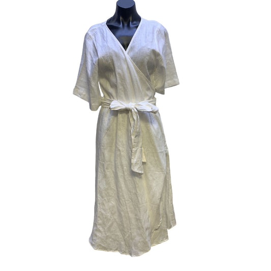 Myrah Penaloza White Linen Wrap Dress Size Medium