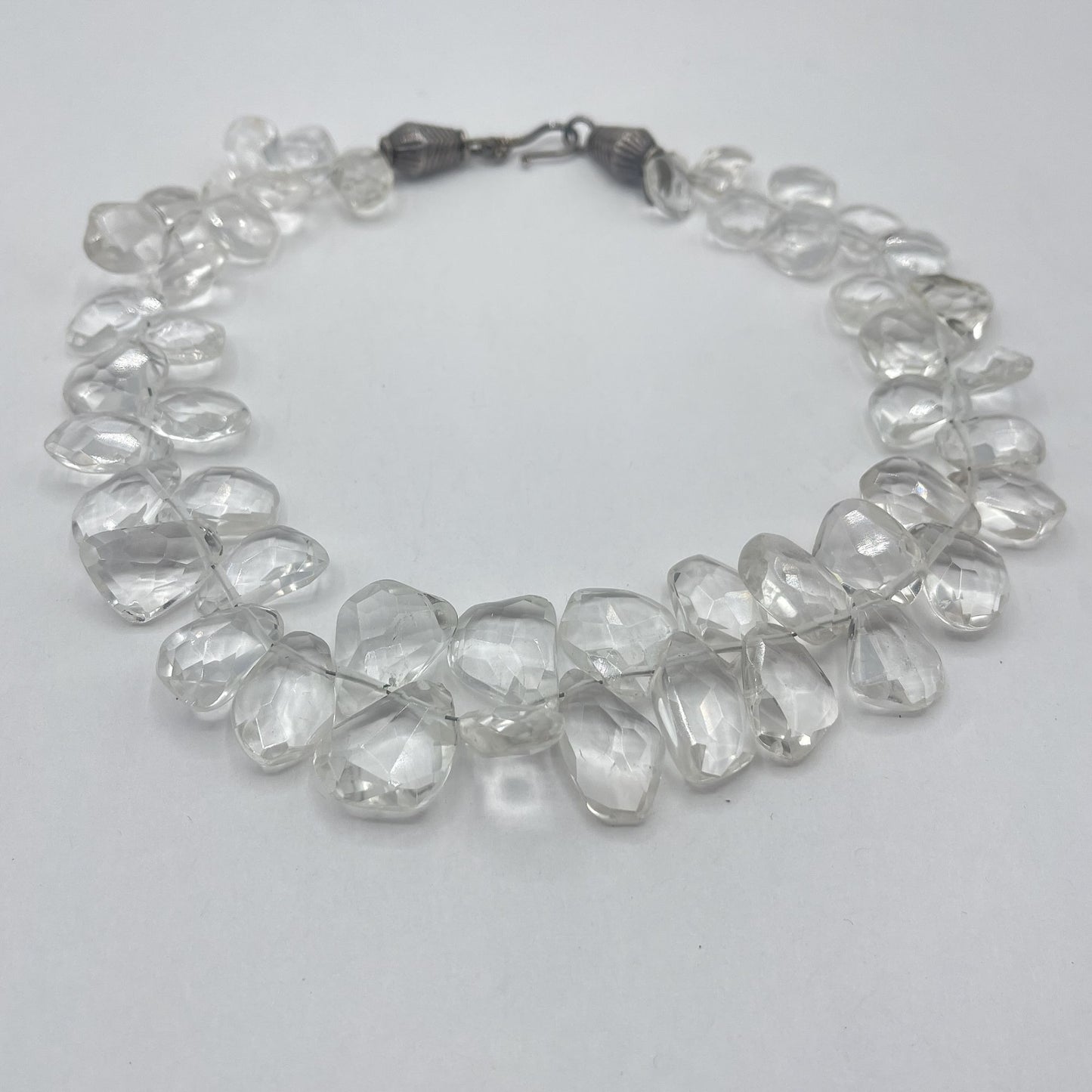 Vintage Faceted Clear Crystal Quartez Bead Necklace With Silver-Tone Clasp