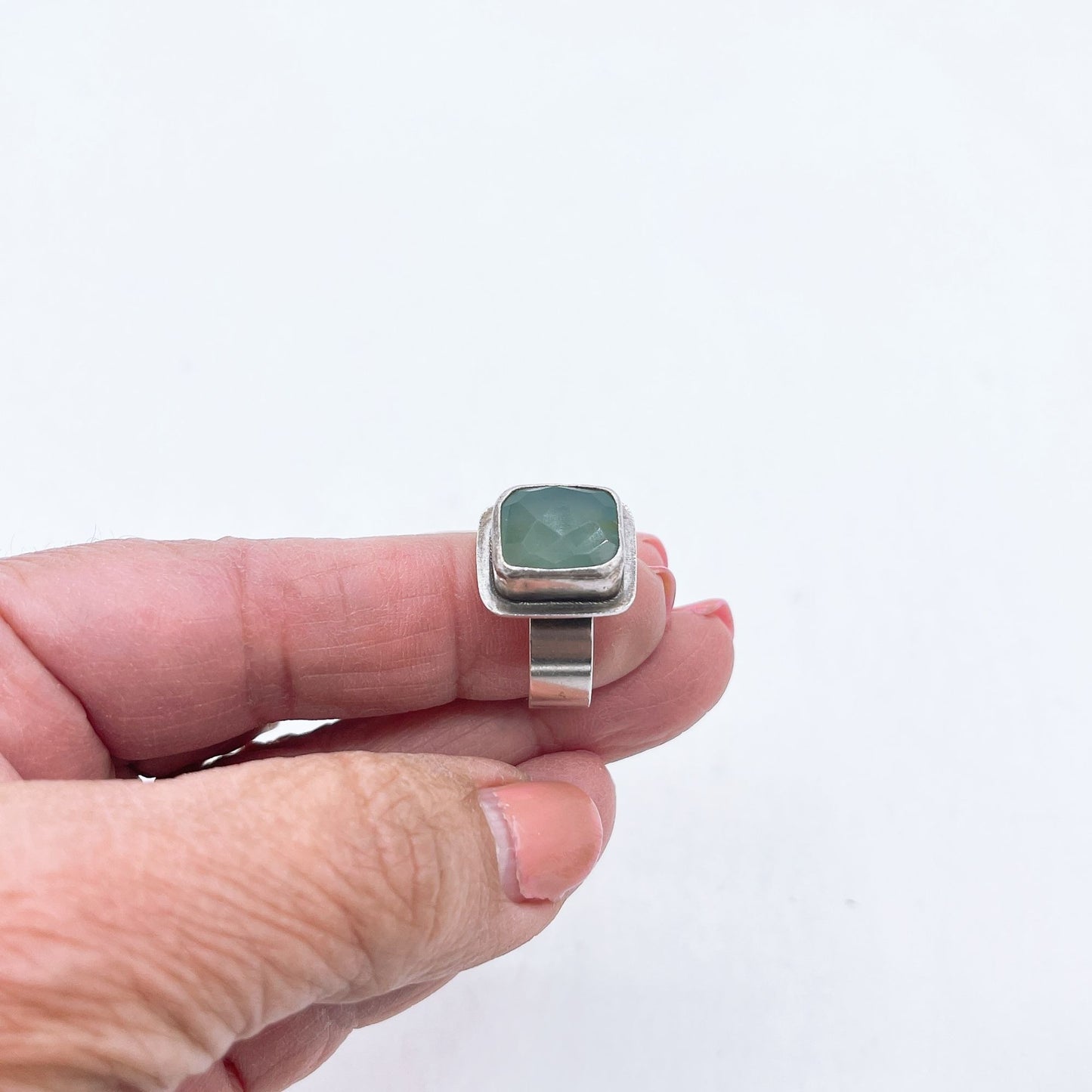 925 Silver with Square Green Stone Ring Size 6
