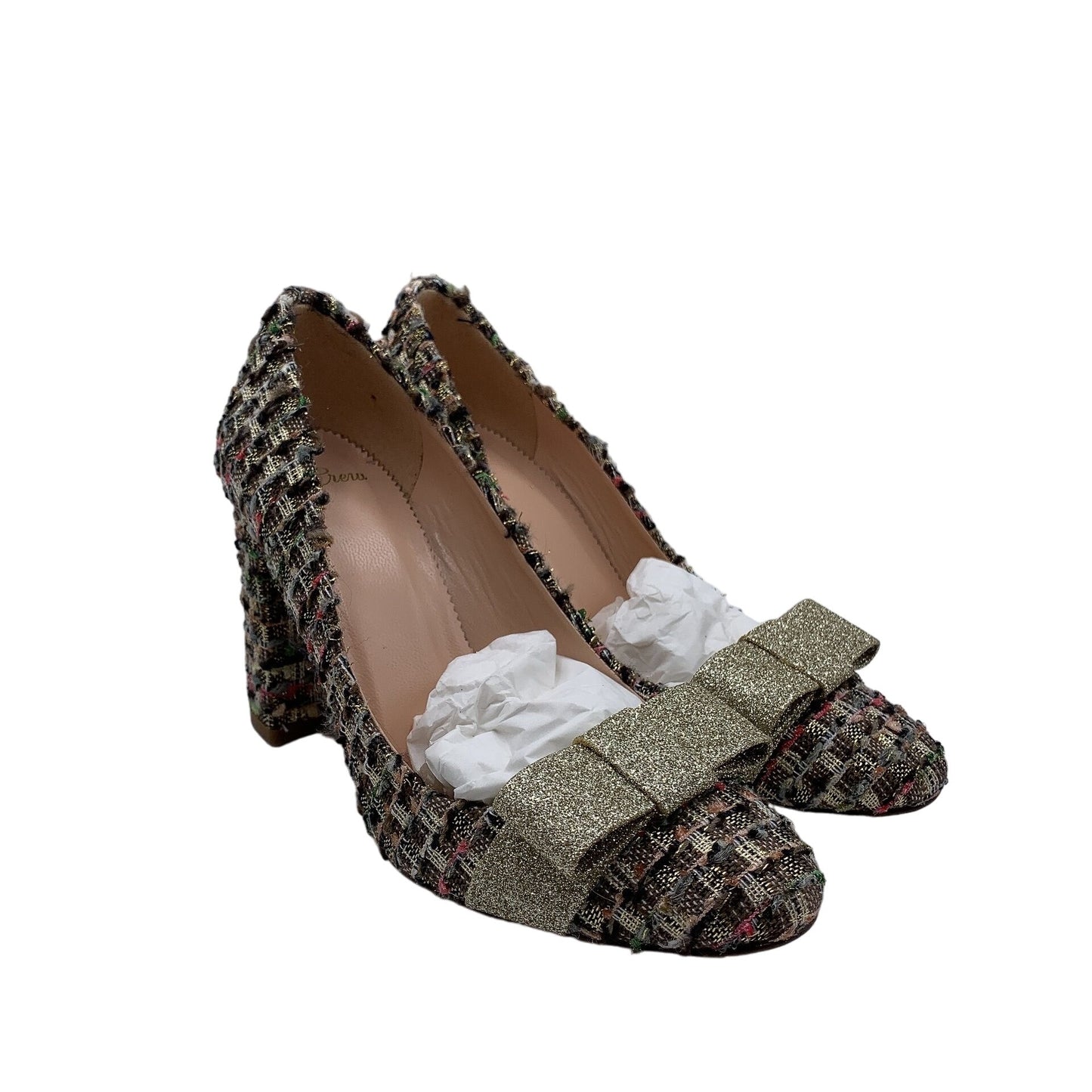 J Jill Tweed Print Multi Colored Heels with Gold Bow 6