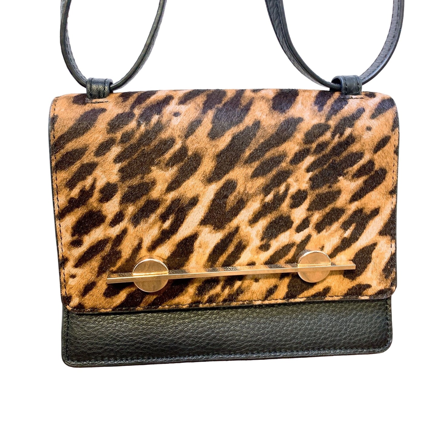 Vince Camuto Leopard Print Leather Crossbody Bag - Adjustable Strap & Gold Accents