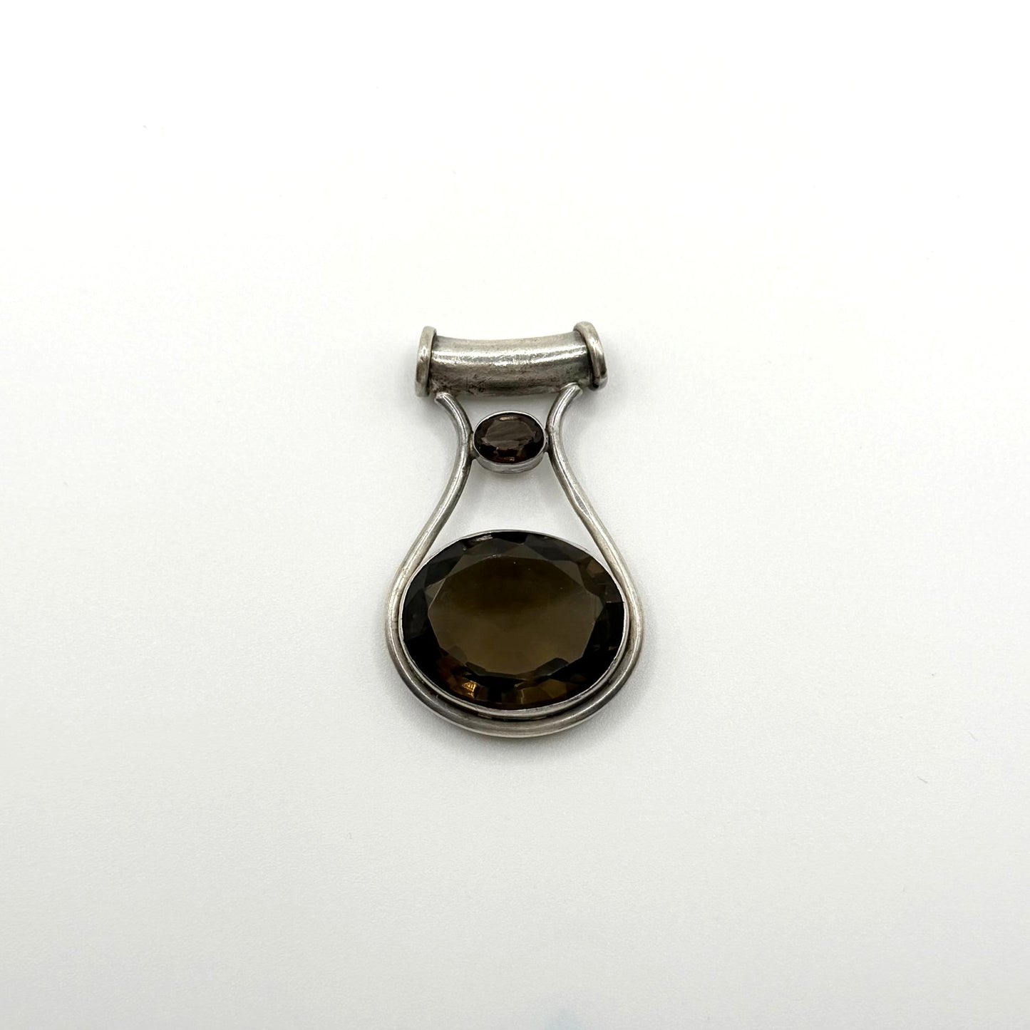 925 Sterling Silver Pendant With Two Faceted Smoky Quartz Crystals