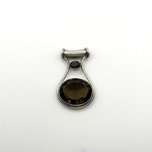 925 Sterling Silver Pendant With Two Faceted Smoky Quartz Crystals