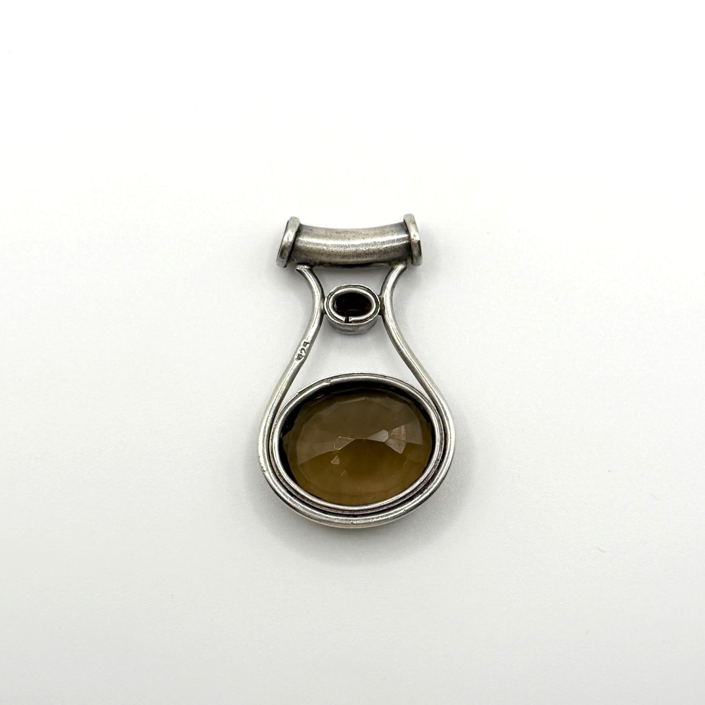 925 Sterling Silver Pendant With Two Faceted Smoky Quartz Crystals