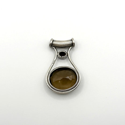 925 Sterling Silver Pendant With Two Faceted Smoky Quartz Crystals