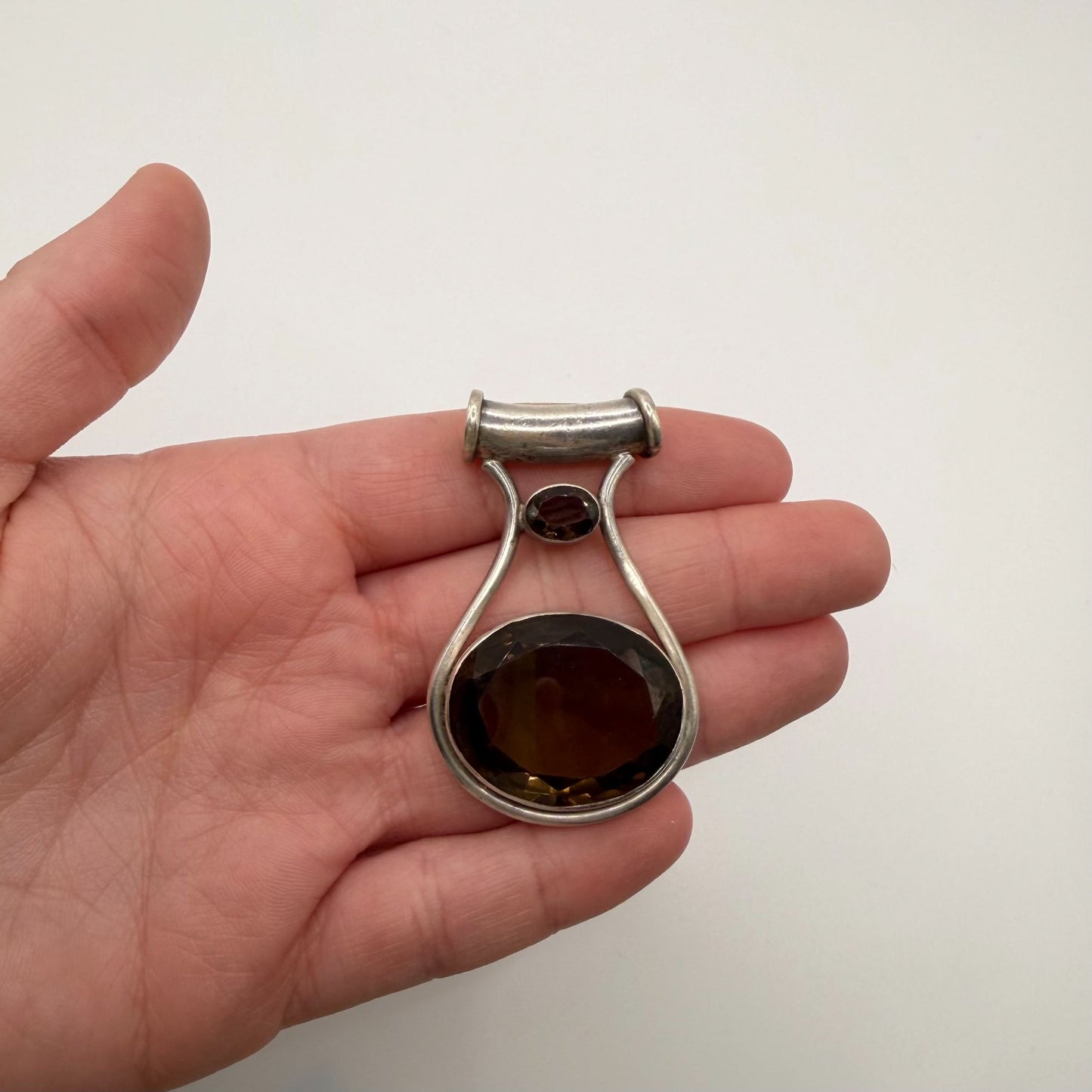 925 Sterling Silver Pendant With Two Faceted Smoky Quartz Crystals