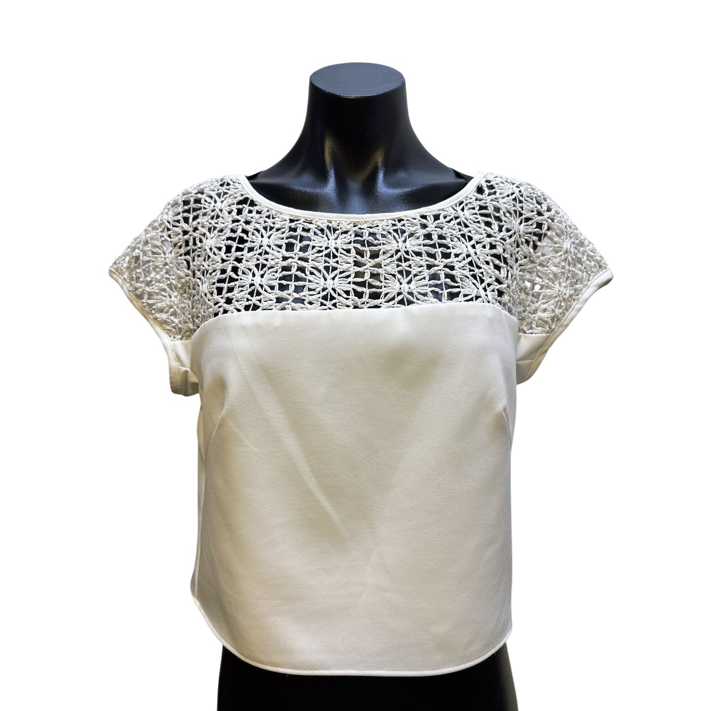 NWT Milly Lace Yoke White Short Sleeve Top Size 8