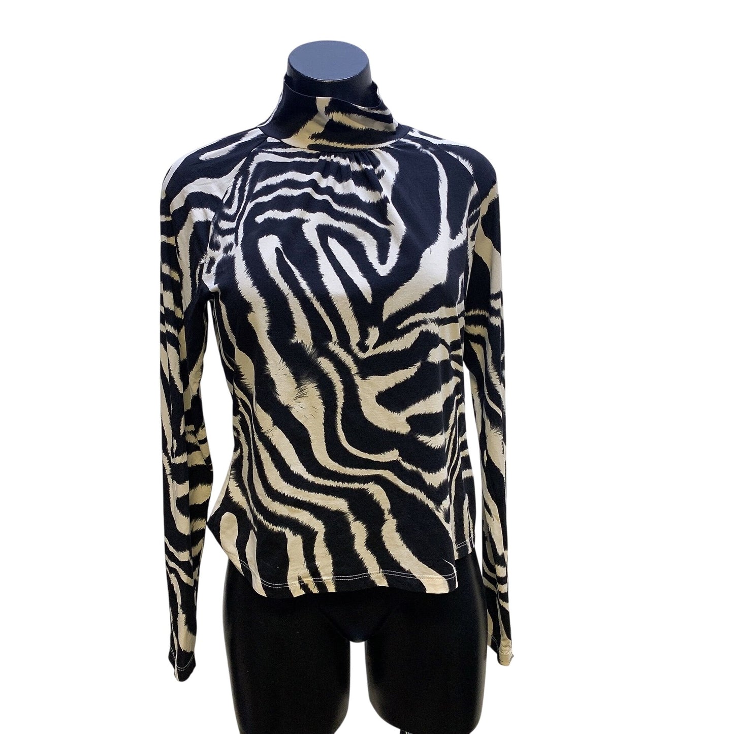 St. John Sport Black & White Print Mock Turtleneck Blouse Size M