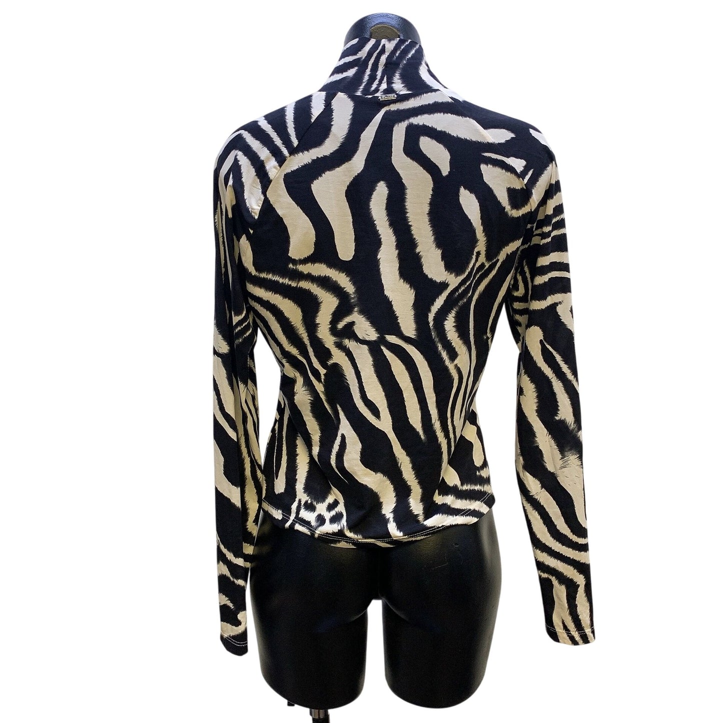 St. John Sport Black & White Print Mock Turtleneck Blouse Size M