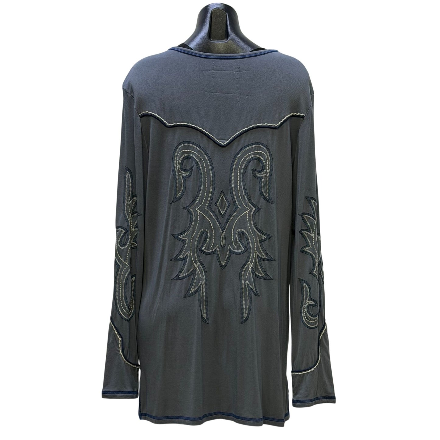 Double D Ranch Embroidered Tunic Top Gray Long Sleeves Western Style Shirt 1X