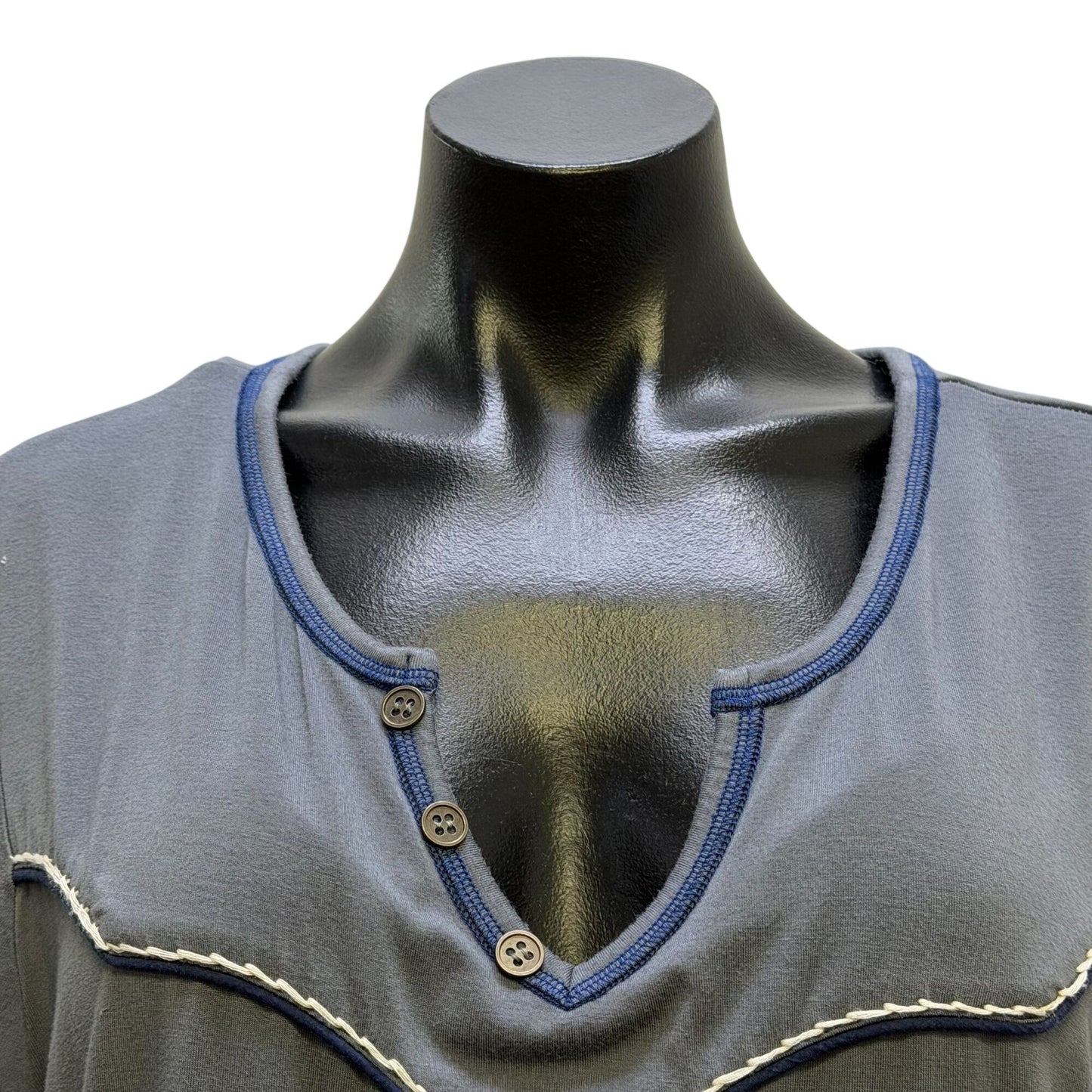 Double D Ranch Embroidered Tunic Top Gray Long Sleeves Western Style Shirt 1X