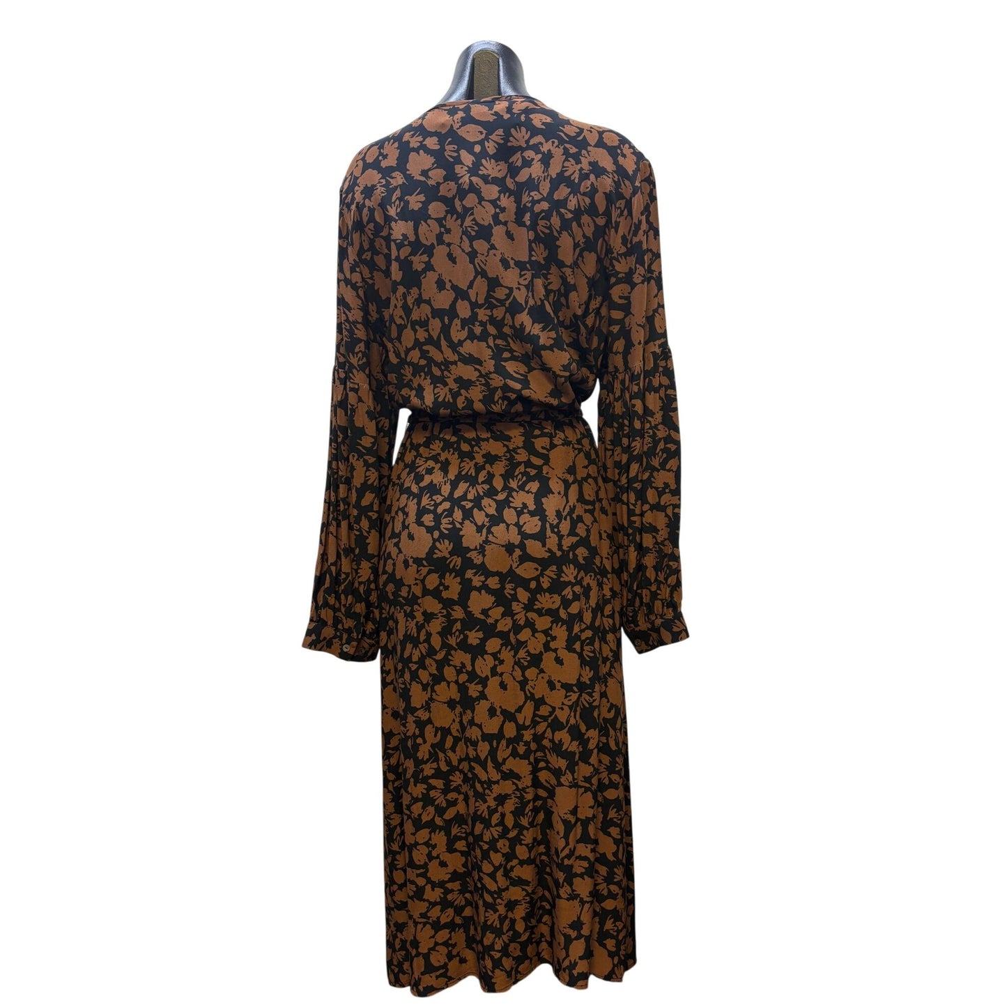 NWT Rails Brown & Black Floral Print Belted Maxi Dress L