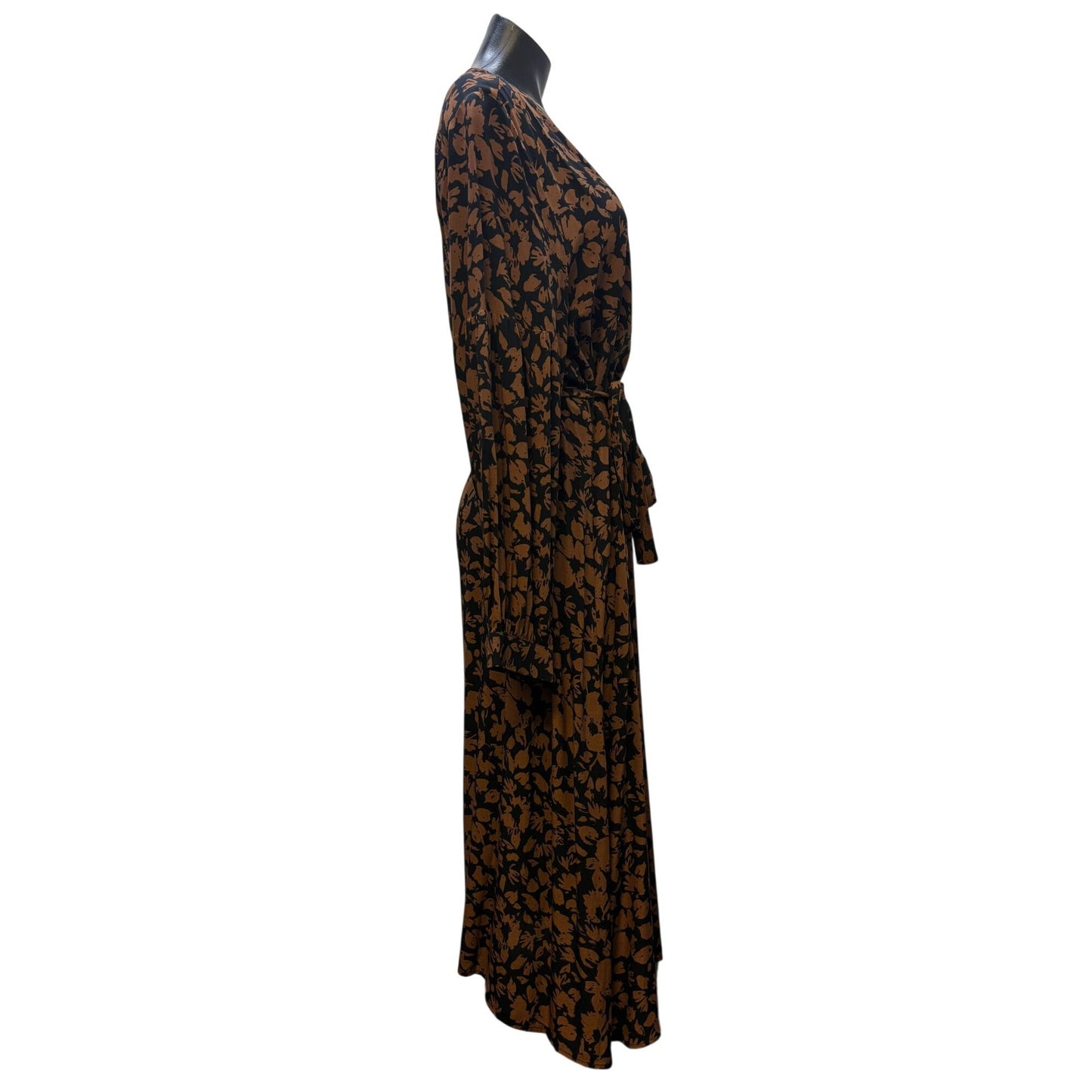 NWT Rails Brown & Black Floral Print Belted Maxi Dress L