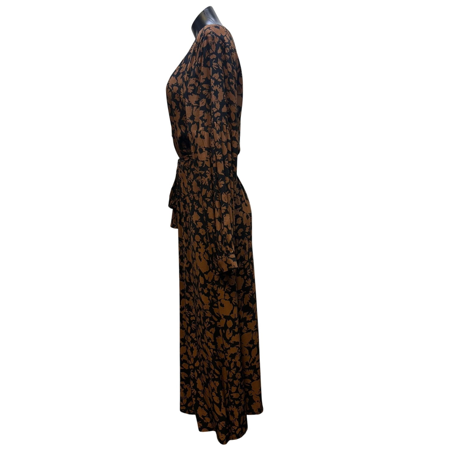 NWT Rails Brown & Black Floral Print Belted Maxi Dress L