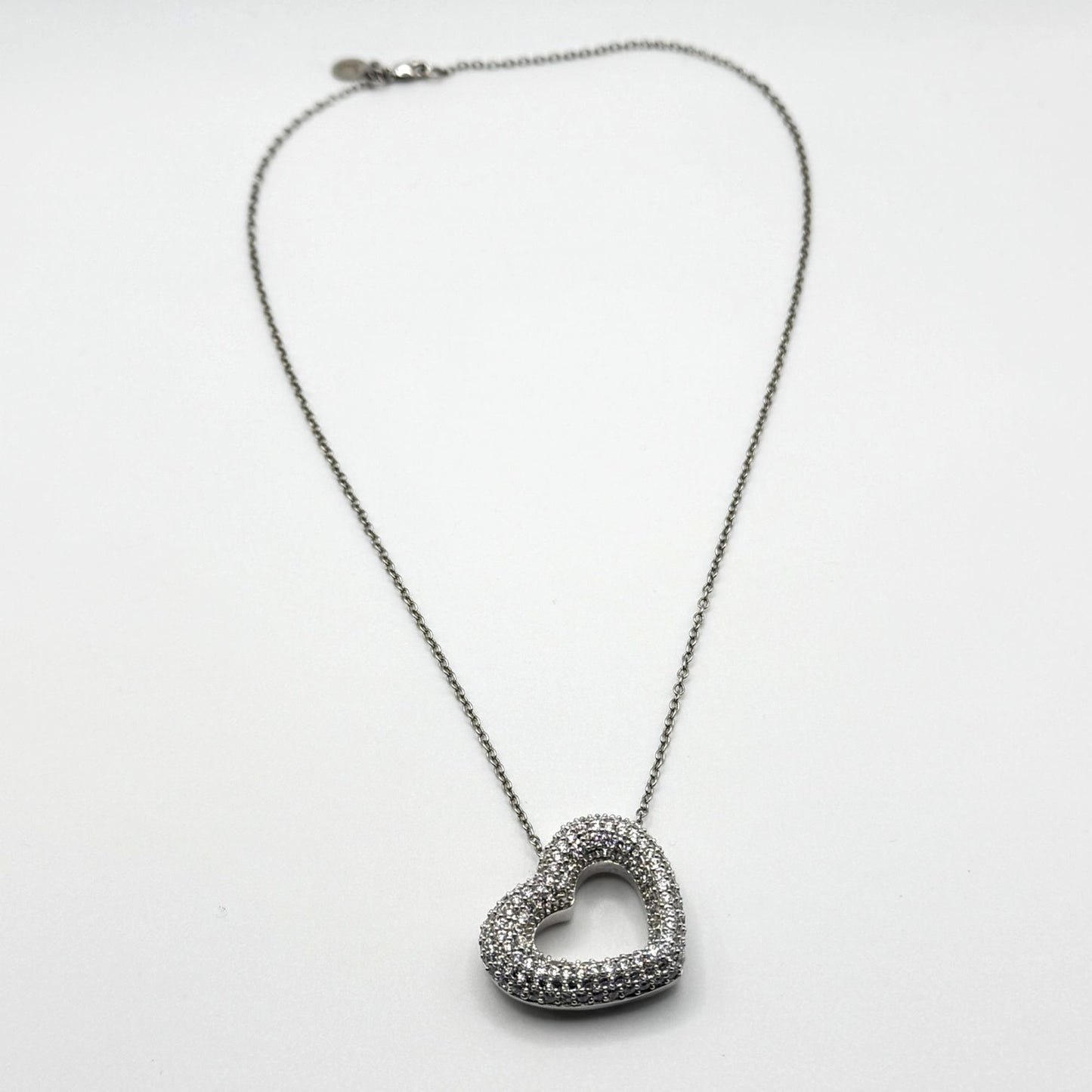 Sterling Silver 925 Heart Pendant Necklace With Cubic Zirconia Stones