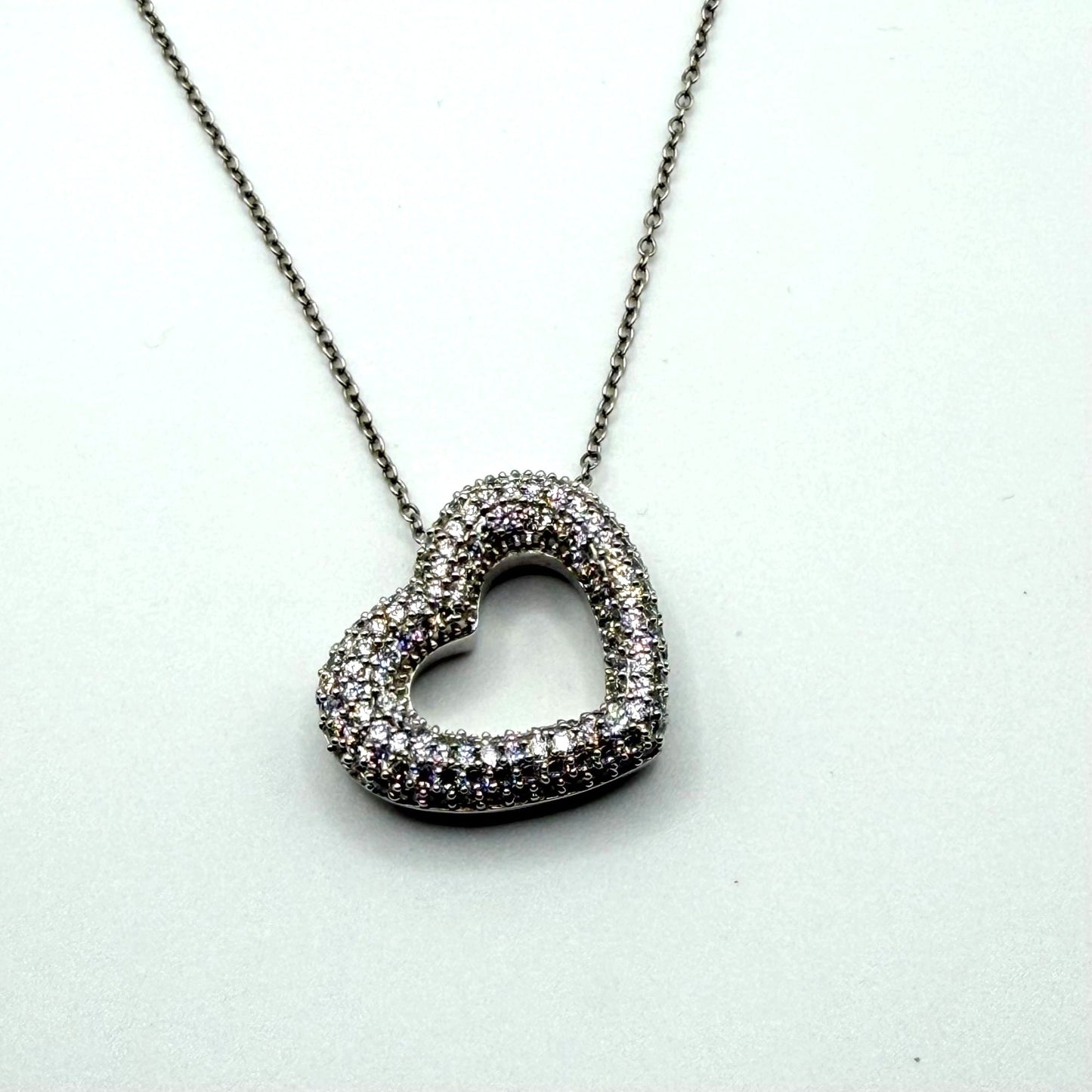 Sterling Silver 925 Heart Pendant Necklace With Cubic Zirconia Stones